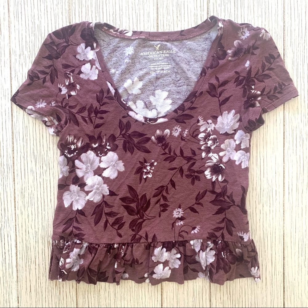 American Eagle floral crop top with ruffle trim